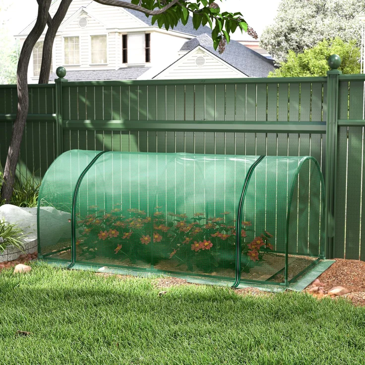 Wohnora-Mini-Gewächshaus für den Garten, Tomatengewächshaus, 2 x 1 x 0,8 m, Tür mit Reißverschluss, PE-Abdeckung, grünes Stahlgestell,H 800cm x T 980cm x B 1000cm,Grün – Bild 2