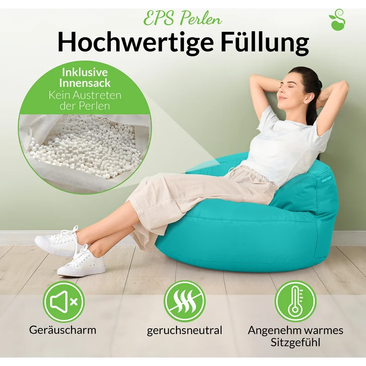 Green Bean® Sitzsack Sofa mit Füllmaterial - Lounge im Sitzsack-Design 90x50cm mit ergonomischer Rückenlehne & waschbarem Bezug - Indoor und Outdoor geeignet in Türkis – Bild 4