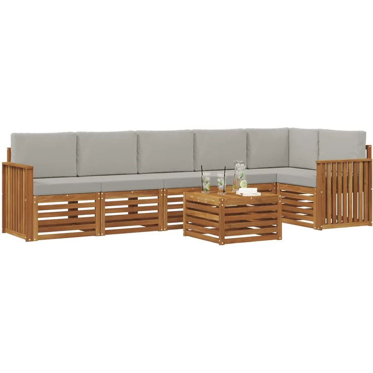 vidaXL Outdoor-Sofagarnitur 7 stk. 6-Sitzer Natur und Hellgrau 3374926 – Bild 3