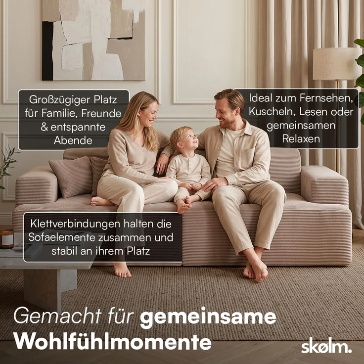 skølm 'Freki' Cloud Sofa 2 Sitzer, Vollschaumcouch mit Federkern und Vakuum-Kompression, kein Aufbau erforderlich, mit 2 Kissen, Cord taupe – Bild 4