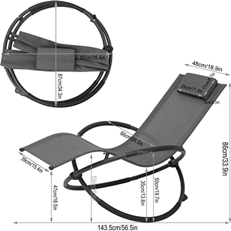 WOLTU 2er Set Gartenliege Schwingliege, klappbar, bis 160KG belastbar, Textilenbezug grau – Bild 3