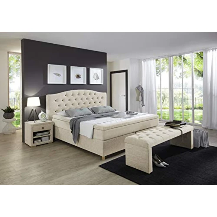 Atlantic Home Collection Boxspringbett CLAIRE, 180x200 cm, inkl. Topper (Härtegrad H2+H3 DUO), Creme – Bild 3