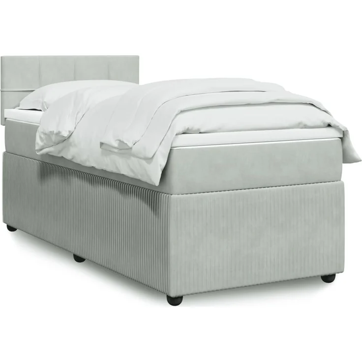 vidaXL Boxspringbett mit Matratze Hellgrau 80x200 cm Samt 3287590 – Bild 1