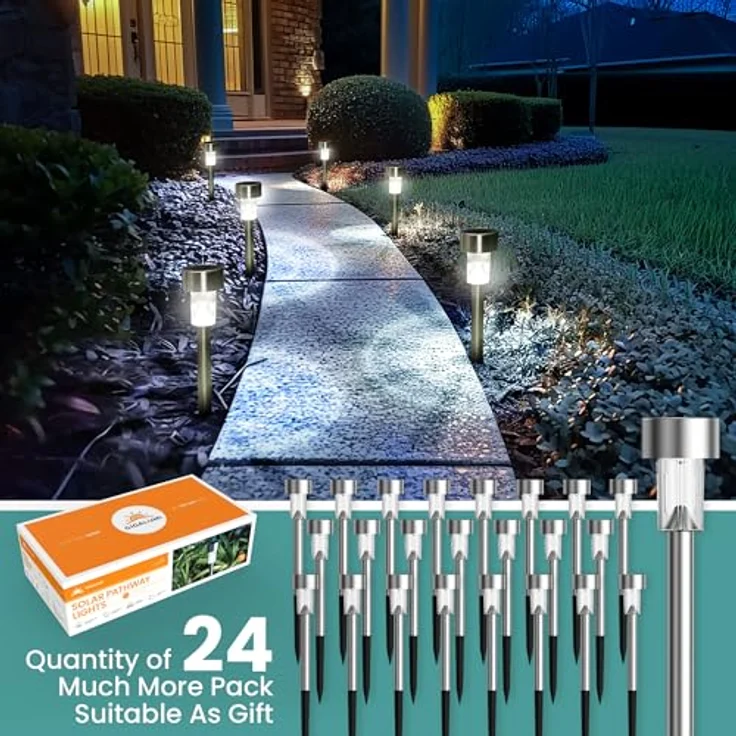 GIGALUMI Solarlampen für außen, Solarleuchten für Garten, 24 Stück, wasserdichte Solar Gartenleuchten für außen Garten, Balkon, Terrasse, Rasen, Wege (kaltweißen) – Bild 5