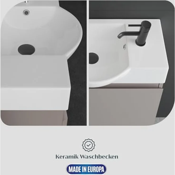 Alpenberger Badmöbel-Set Waschbecken mit Unterschrank 55 cm Breit, (Badezimmermöbel Waschtisch, Badschrank Schmal), Waschbeckenunterschrank mit Softclose – Bild 6