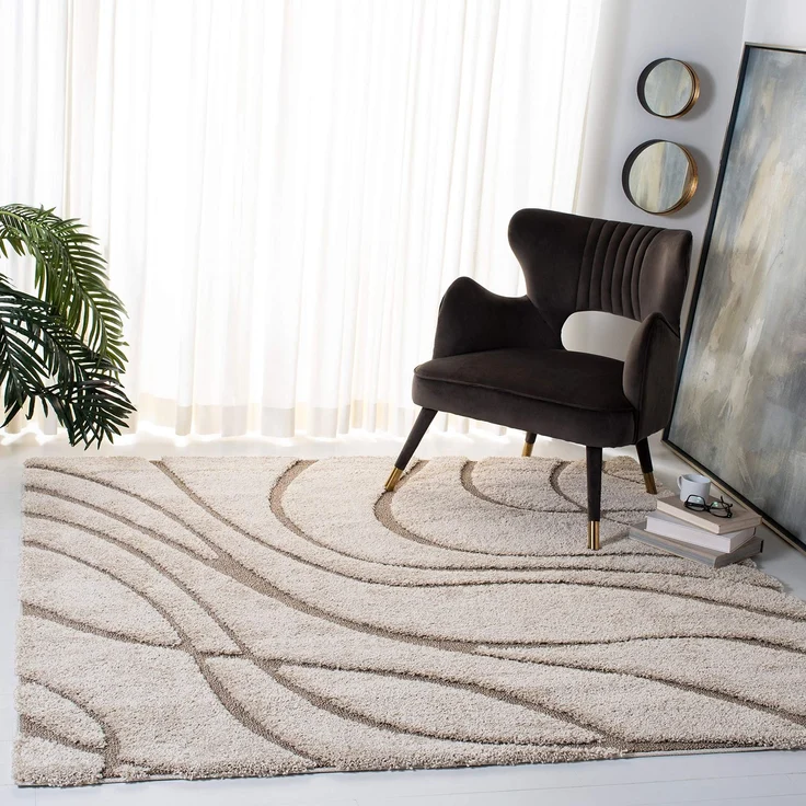 SAFAVIEH Zottelig Teppich für Wohnzimmer, Esszimmer, Schlafzimmer - Florida Shag Collection, Hoher Flor, Creme und Beige, 122 X 122 cm