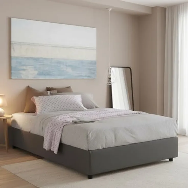 Talamo Italia - Doppelbett Adele, Stoffbett mit Stauraum, Frontöffnung, inklusive Matratze 140 x 190 cm, 100 % Made in Italy, Grau