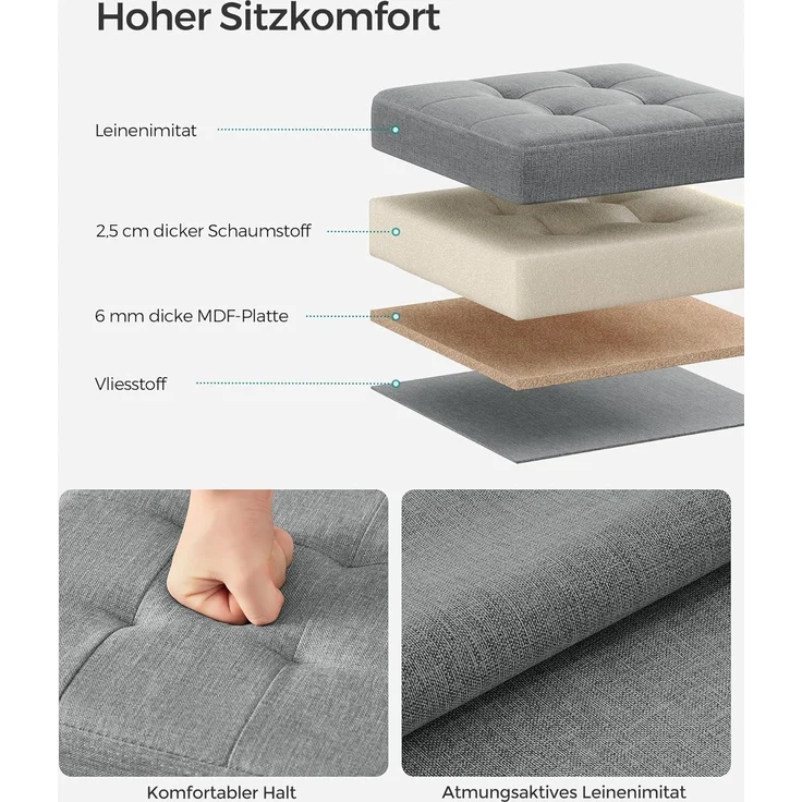 Songmics 30 cm Sitzbank mit Stauraum, klappbare Sitztruhe, Aufbewahrungsbox, Fußbank, hellgrau LSF028G02 – Bild 4