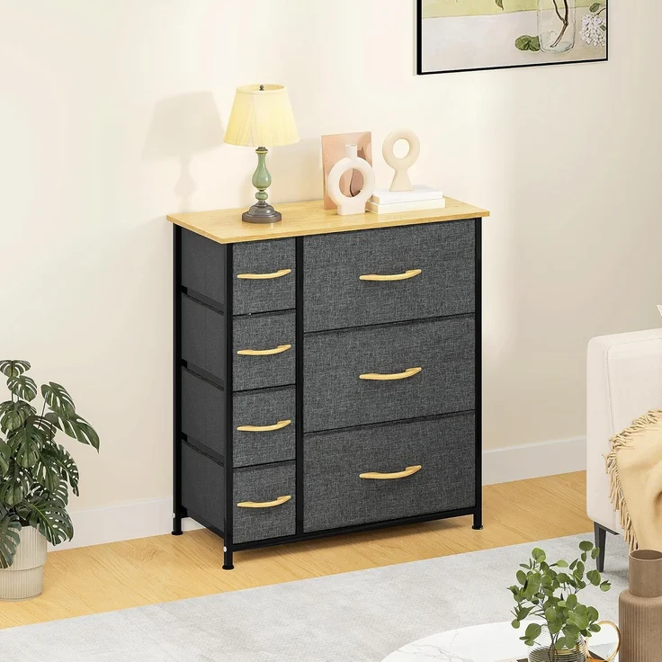 DWVO Kommode mit 7 Schubladen, Schrank aus Stoff mit Griffen, Metallgestell & MDF-Holzplatte, langlebig, für Schlafzimmer & Wohnzimmer,dunkelgrau – Bild 2