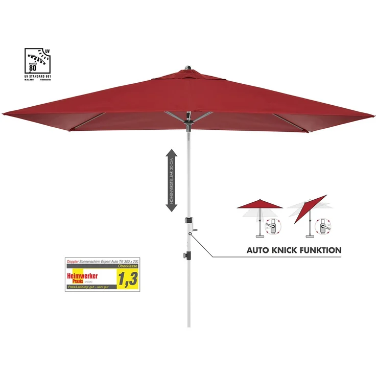 Doppler Sonnenschirm / Kurbelschirm "Expert 300 x 200 Auto Tilt", bordeaux, 300 x 200 cm – Bild 2