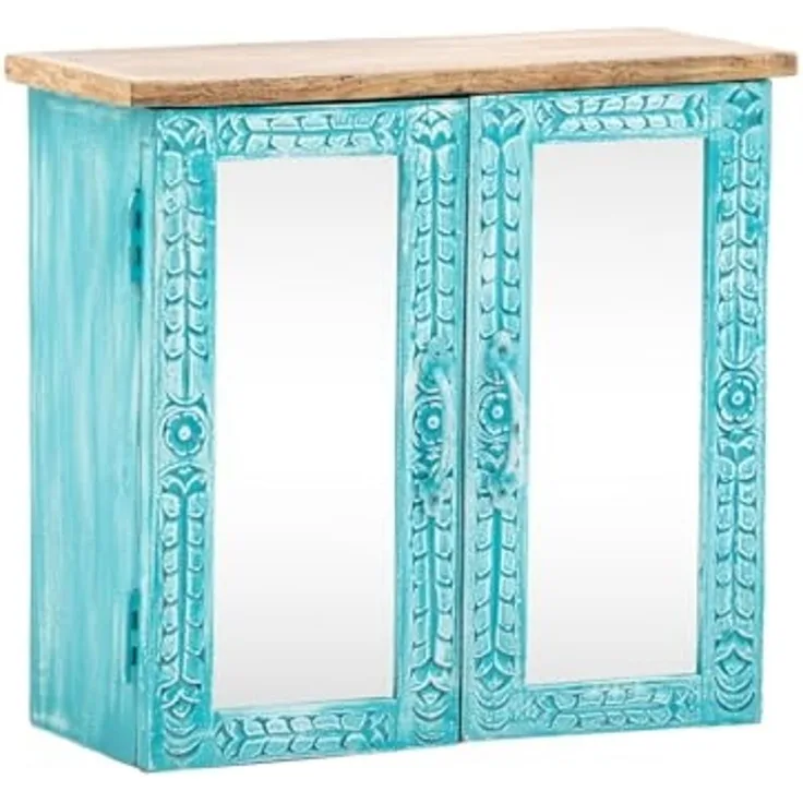 massivum Spiegelschrank Santa Cruz blau 52x50x23 cm Mango-Holz Hängeschrank Wandschrank Badmöbel Badezimmer