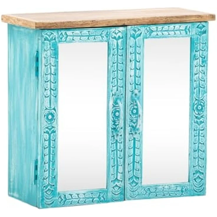 massivum Spiegelschrank Santa Cruz blau 52x50x23 cm Mango-Holz Hängeschrank Wandschrank Badmöbel Badezimmer – Bild 1