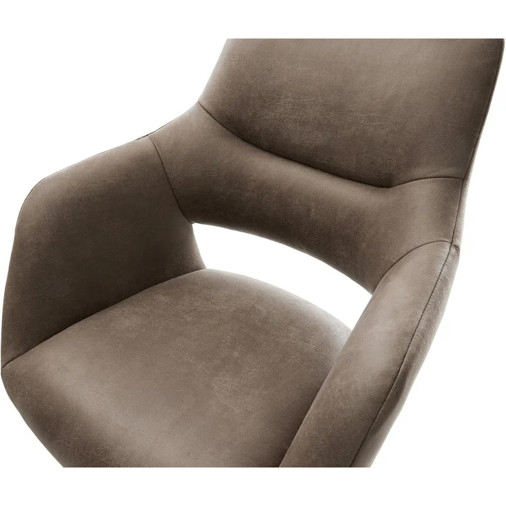 Barstuhl Yago-Flex Mikrofaser Taupe Vintage Drehfuß höhenverstellbar Metall Schwarz Taschenfederkern – Bild 5