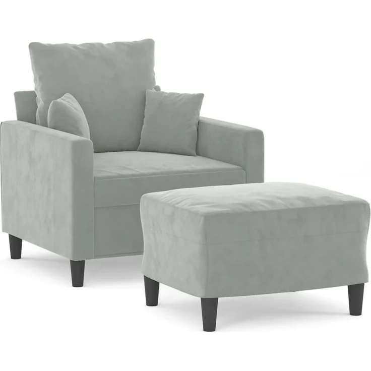 vidaXL Sessel mit Hocker Hellgrau 60 cm Samt 3201097 – Bild 4