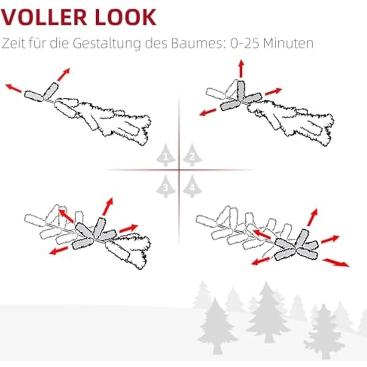 HOMCOM Künstlicher Weihnachtsbaum 180 cm, mit 375 Spitzen, Metallständer, realistisches Aussehen, Nordmanntanne, für Weihnachtsfest, Indoor, Grün – Bild 6