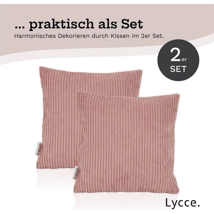 Lycce Dekokissen Kissenbezug 2er Set CORD Stoff (40x40 cm) mit Reißverschluß – Bild 2
