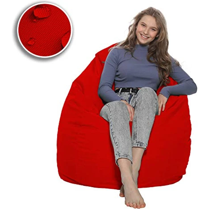 HomeIdeal - Sitzsack XXL Bodenkissen für Erwachsene & Kinder - Geeignet für Gaming oder Entspannen - Indoor wie Outdoor da er Wasserfest ist - mit EPS Perlen, Farbe:Rot, Größe:XXL – Bild 6