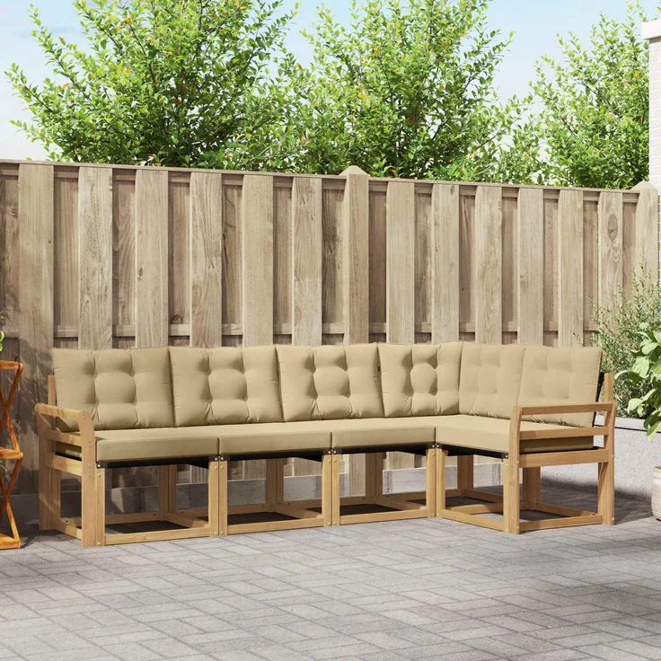 vidaXL Outdoor-Sofagarnitur 5 stk. 5-Sitzer Weiß und Beige 3389479 – Bild 1