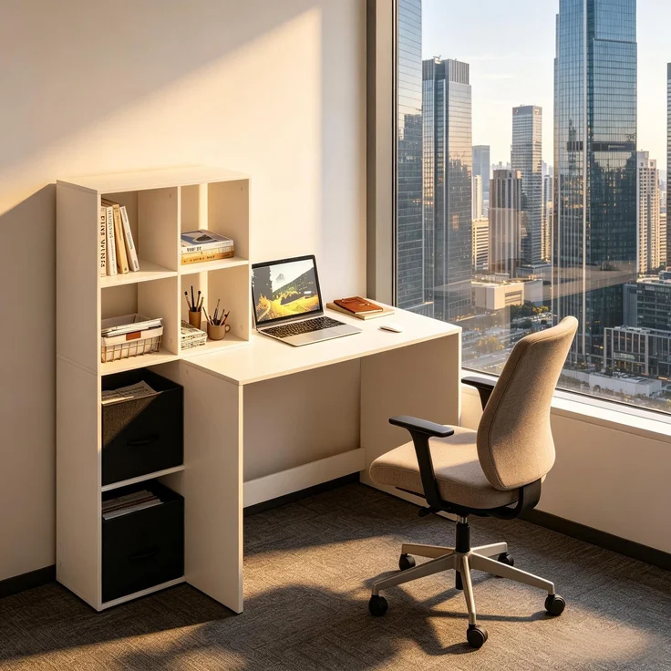 Multifunktionale Schreibtisch,Bürotisch,Computer-Schreibtisch,Spieltisch,Arbeitstisch,Schreibtisch(nur mit Schreibtisch)--Weiß--140.5x50x134cm--YOUDENOVA – Bild 3