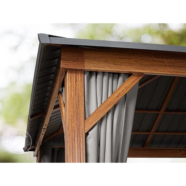 Gartenpavillon 3x4 m Holzoptik, Stahldach Hardtop 4 Seitenteile in grau – Bild 6