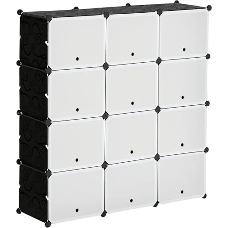 HOMCOM Kommode DIY Regalsystem mit 12 Würfeln (Aufbewahrungsregal, 148 St, DIY-Würfelregal), Kunststoff Stahl Schwarz+Weiß 125 x 32 x 125 cm
