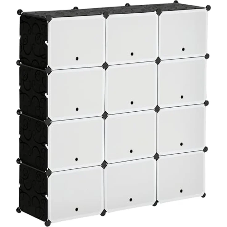 HOMCOM Kommode DIY Regalsystem mit 12 Würfeln (Aufbewahrungsregal, 148 St, DIY-Würfelregal), Kunststoff Stahl Schwarz+Weiß 125 x 32 x 125 cm – Bild 1