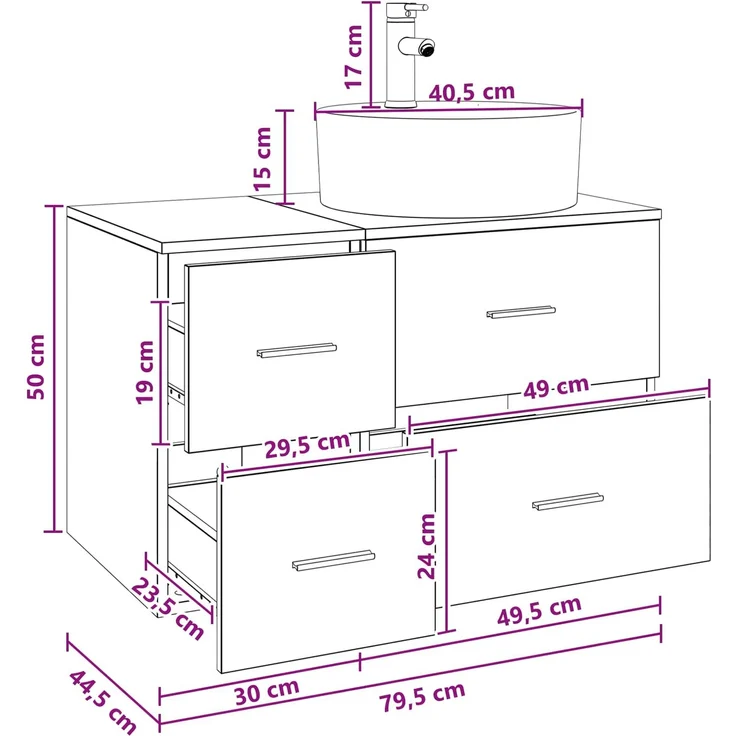 vidaXL Badezimmerschrank-Set 2 stk. Sonoma-Eiche 79,5 x 44,5 x 82 cm 3403986 – Bild 8