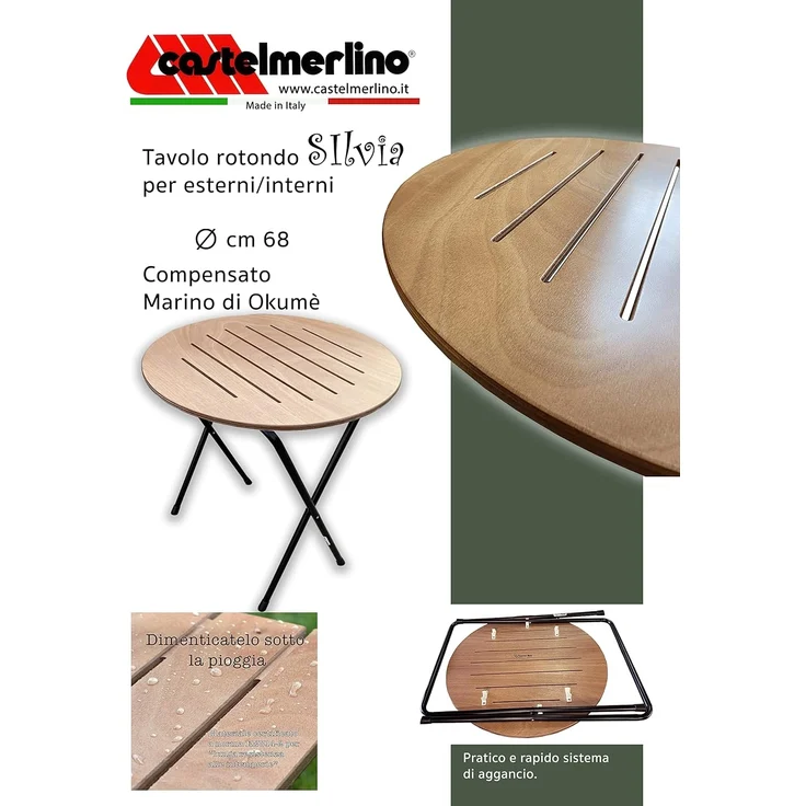 CASTELMERLINO Tisch Silvia Klapptisch, Metall, Okume Naturale, Rotondo – Bild 8