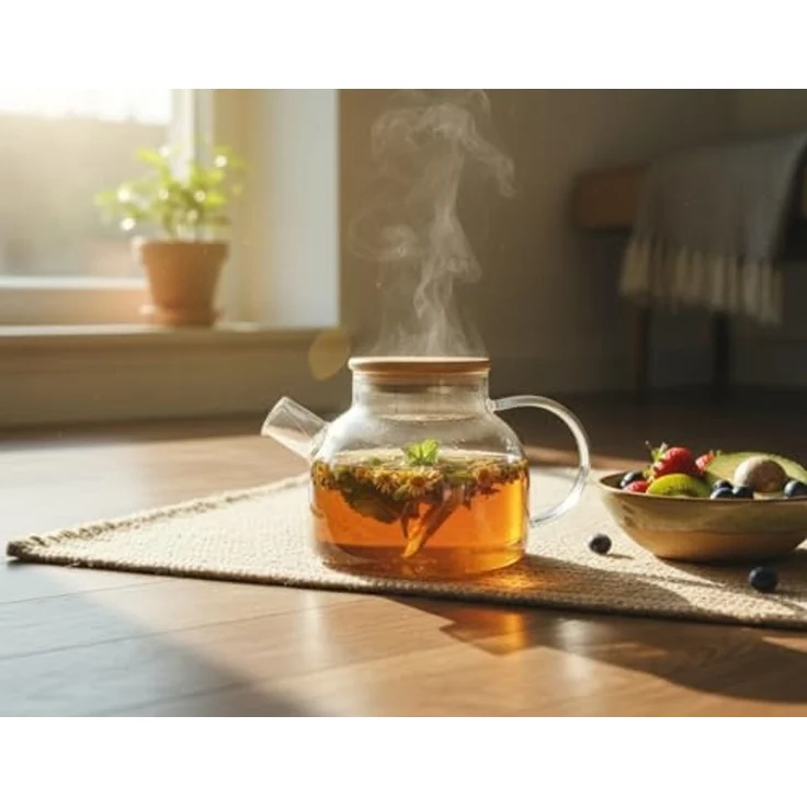 Provance Teekanne Teekanne aus Borosilikatglas mit Filter mit Bambus Deckel 1 Liter, (1-St) – Bild 3