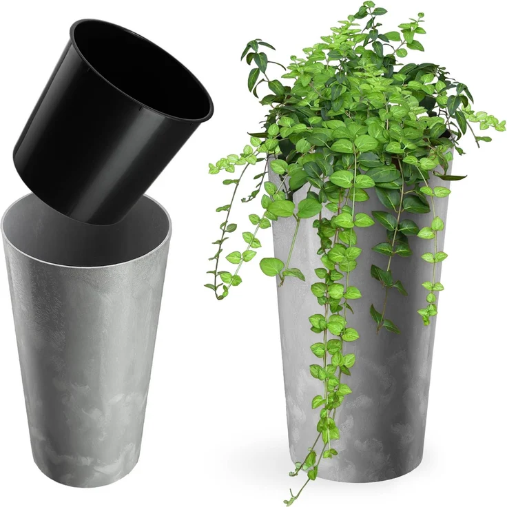 KADAX Blumentopf Blumentopf 26cm Abdeckung mit Einsatz Blumenständer Kunststoff grau – Bild 1