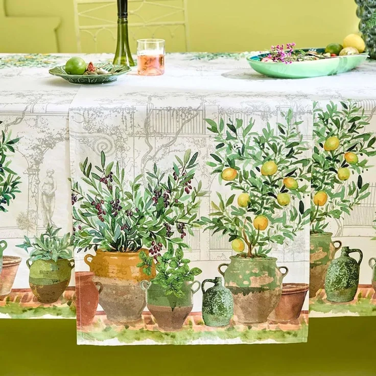 Garnier-Thiebaut Tischläufer Jardin Provencal Olive 50x155 Cm 50% Leinen/50%