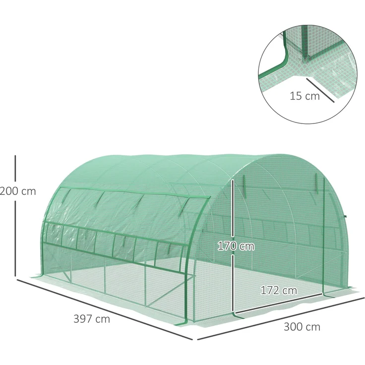 MELAYR, Foliengewächshaus, Treibhaus, begehbar, Netzfenster, Metallrahmen, 4x3x2m, Grün – Bild 5
