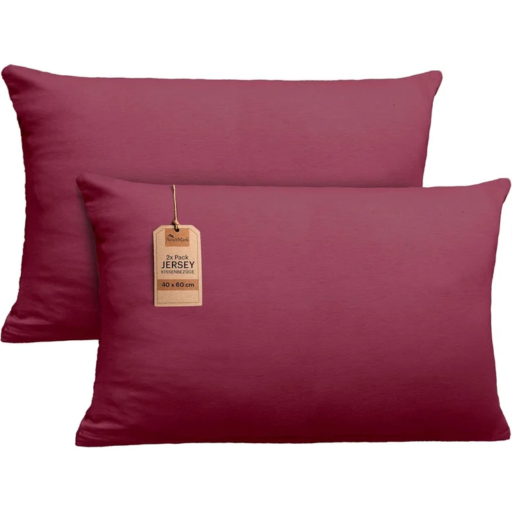 NatureMark 2er Pack Jersey Kissenbezug Kissenhülle Kissenbezüge Seitenschläferkissen Nackenkissen viele Größen und Farben ÖKO-TEX (40x60 cm (Nackenkissen geeignet), Bordeaux rot) – Bild 1
