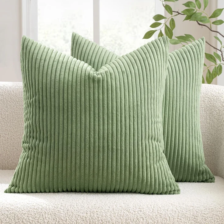 2er Set MIULEE Kordsamt Kissenbezüge 40x40cm Bohnengrün – Bild 1