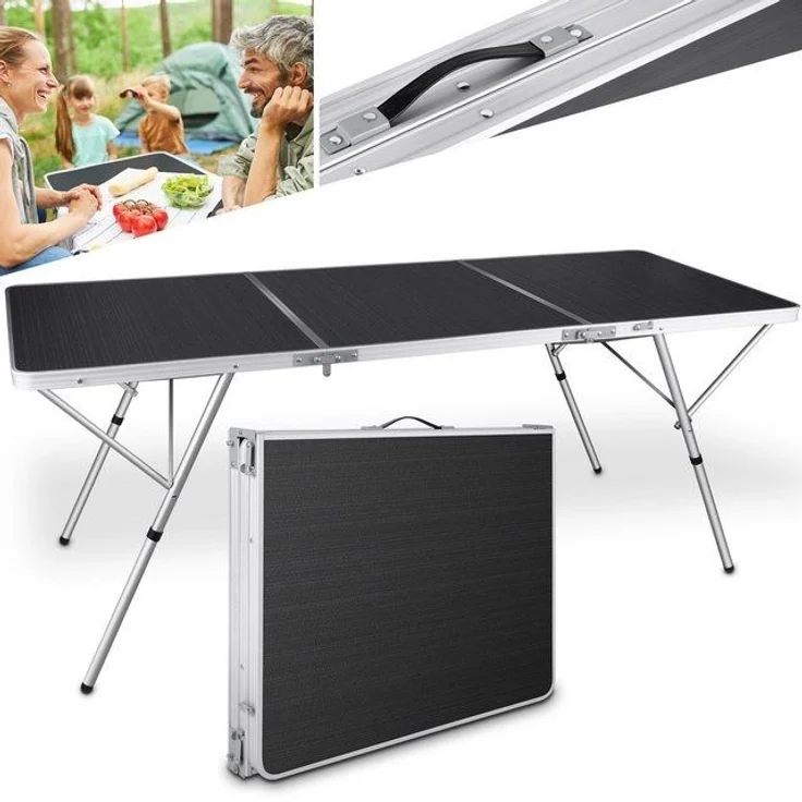 Onbest Klapptisch Sylt mit Aluminiumgestell Tragegriff, rutschfest, 180cm, klappbar, MDF-Platte – Bild 4