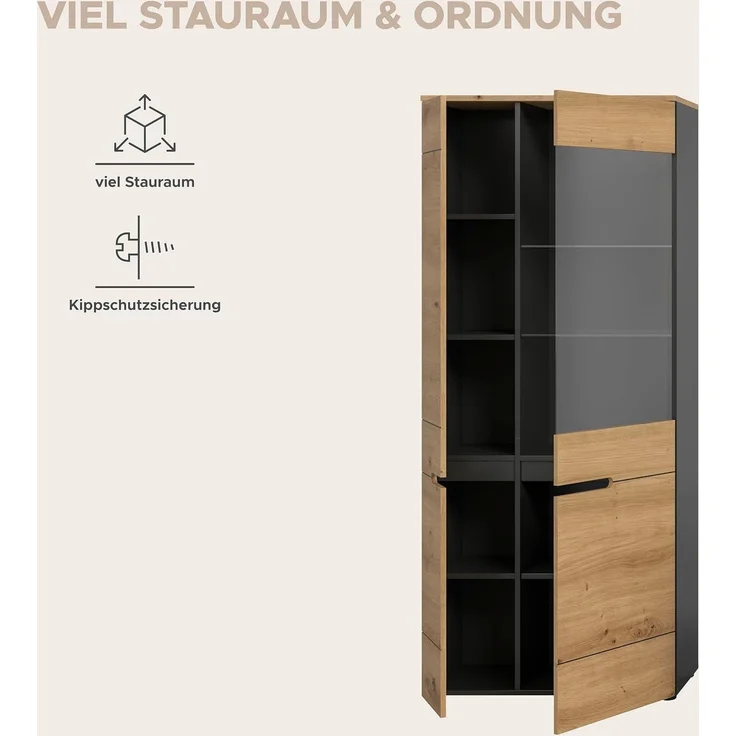 Vitrine (B/H/T: 190x80x37 cm) in Artisan Nachbildung – Bild 8