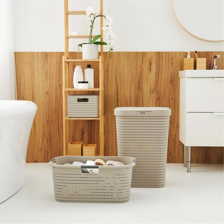 ROTHO Wäschekorb Country Set 2tlg. bestehend aus Korb 40l und Sammler 55l mit Deckel (Wäscheset, Set 2-tlg), Wäsche einfach organisieren – langlebig, leicht & platzsparend – Bild 3