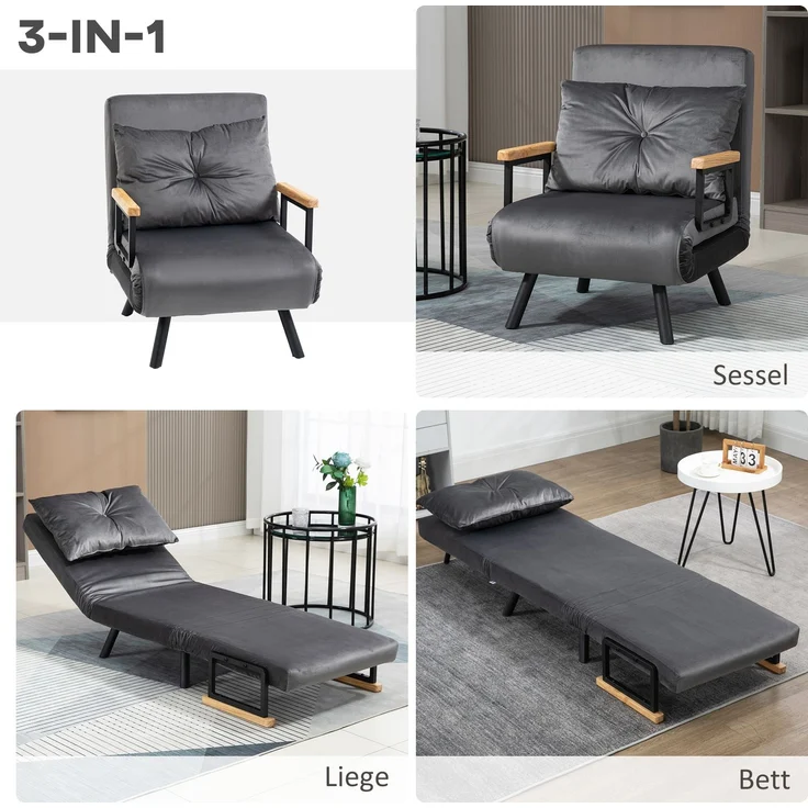 JARDJ Relaxsessel im Skandidesign, Liegesessel, Lesesessel, ink Kissen mit Knopfhefung, Schwarz + Natur – Bild 6