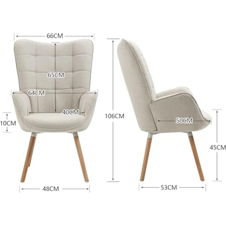 MEUBLE COSY Sessel 2er Relaxsessel Lehnstühle Polstersessel Einzelsofa mit Holzbein Ohrensessel für Wohnzimmer Schlafzimmer Büro Vanity, Stoff, Beige – Bild 3