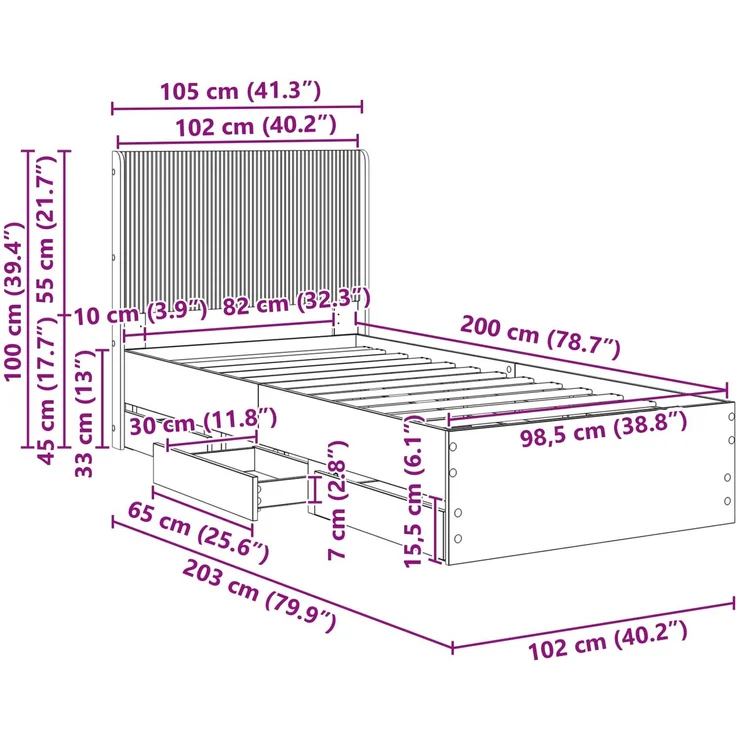 vidaXL Bettgestell mit Stauraum und Kopfteil Weiß 100 x 200 cm 3413971 – Bild 11
