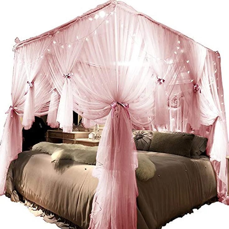 Joyreap Betthimmel-Vorhang mit 4 Ecken, für Mädchen und Erwachsene, königliches, luxuriöses, gemütliches Fallnetz, Dekorationszubehör (218.4 cm Bx198.1 cm L, Kingsize) – Bild 6