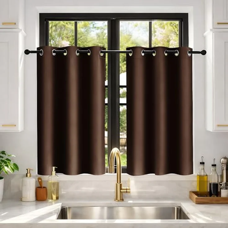 Deconovo Verdunkelungsvorhänge Vorhang Thermogardinen Ösen Schlafzimmer Kälteschutz, 214x107 cm(HöhexBreite), Dunkelbraun, 2er Set – Bild 10