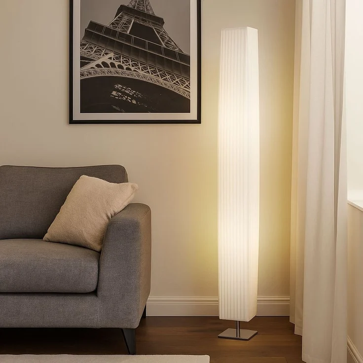 Standleuchte, Chrom, Textil weiß, 2 Flammig, H 119 cm – Bild 6