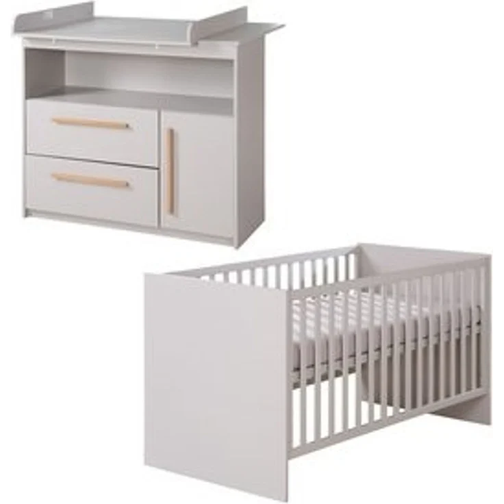 roba Babyzimmer Set Lea 2-teilig Babybett 70x140 cm Wickelkommode Beige/Grau – Bild 6