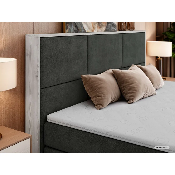 Boxspringbett DELNOR KING 140 x 200 cm Doppelbett mit Bettkasten Kopfteil 7-Zonen Multipocket-Matratze H4 Topper T25 ergonomisch Polsterbett - Dunkelgrau Stukture – Bild 5