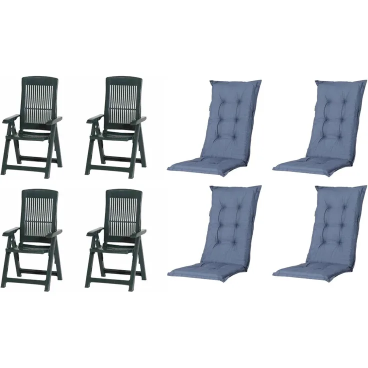 SET Tampa 4 x Klappsessel grün, 4 x Auflage kobalt