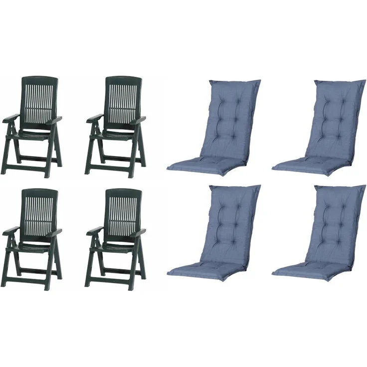 SET Tampa 4 x Klappsessel grün, 4 x Auflage kobalt – Bild 1
