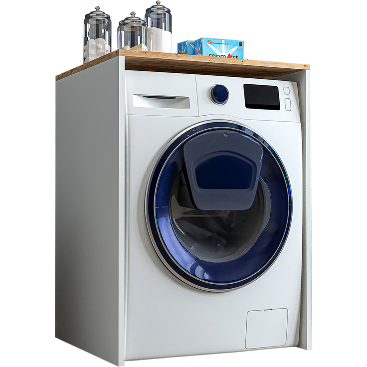 Roomart Badezimmer Waschmaschinenschrank - SERIE ATLANTIC-IV- 65 cm breit, Badezimmerschrank für Waschmaschine – 65 × 90 × 60 cm – Weiß-Eiche oder Anthrazit-Eiche – platzsparend & modern • Weiß-Eiche – Bild 5