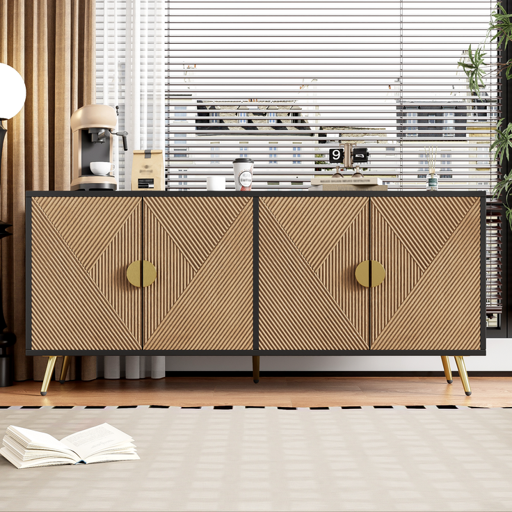 Sideboard, MDF/PB mit 4 Türen & Soft-Close, 160x40x75 cm, Schwarz/Holzfarben – Bild 3