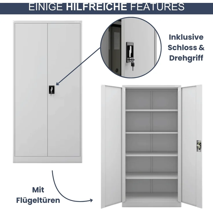 MegaDeal 4x Aktenschrank abschließbar KADO - 5 Ebenen verstellbar, Flügeltüren | Metallschrank Werkstatt Mehrzweckschrank Büroschrank aus Stahl Werkzeugschrank, 185x90x40cm Grau – Bild 5